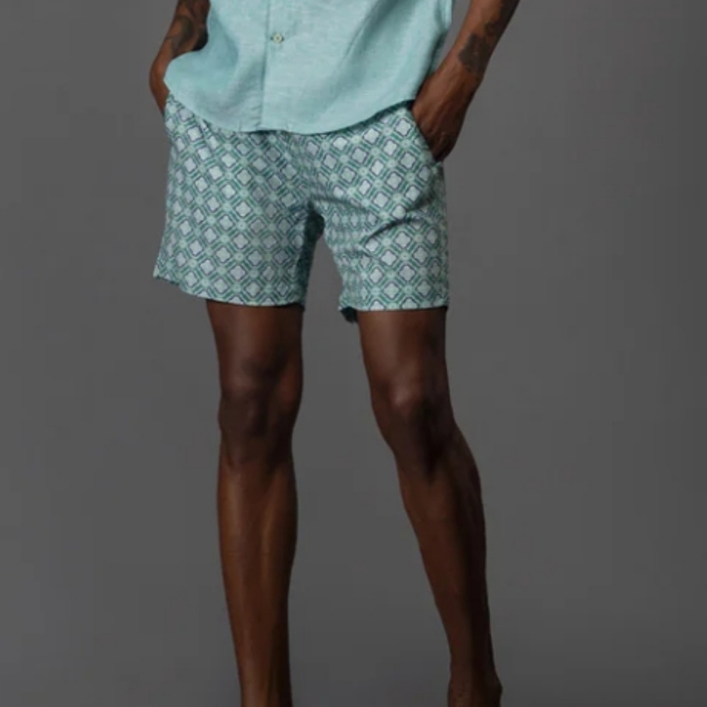 NWT IKE BEHAR Men's Spa Green Patterned Swim Shorts And Shirt Sizes XL & XXL - Picture 3 of 7